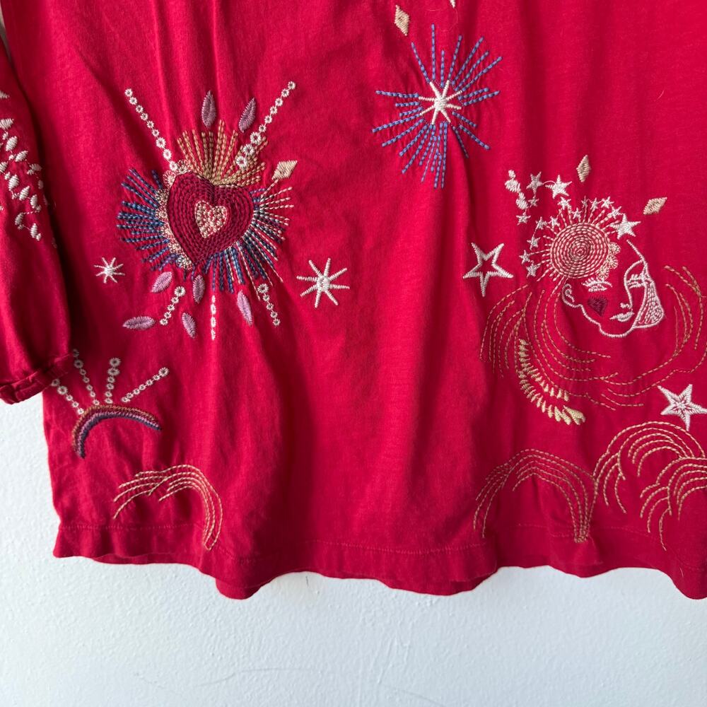 Johnny Was Victoria Red Embroidered pullover shirt size XS - Picture 7 of 11